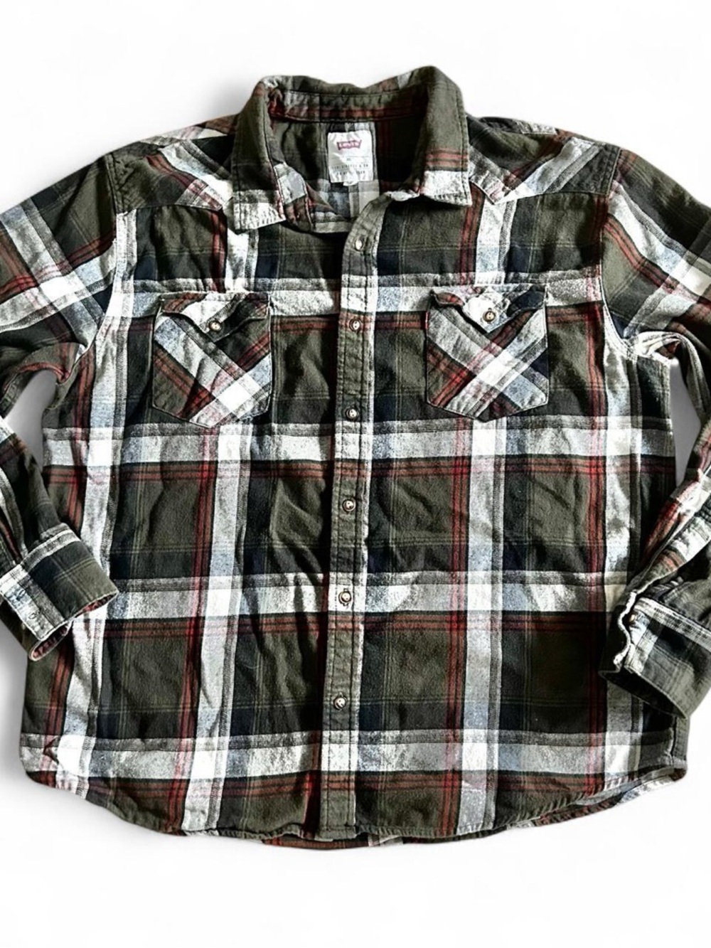 Levi's men’s red/grey/green plaid flannel cotton shirt Size XXL